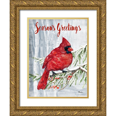 Crimson Cardinal Vertical I Gold Ornate Wood Framed Art Print with Double Matting by Brent, Paul