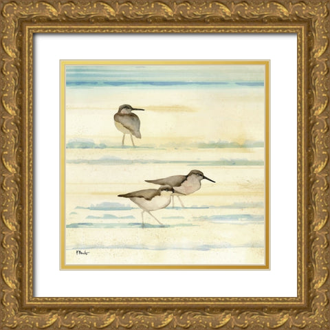 Oceanside Sandpipers I Gold Ornate Wood Framed Art Print with Double Matting by Brent, Paul
