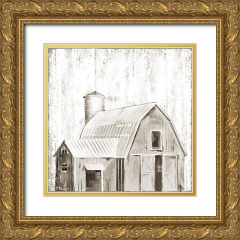 White Wood Barn III Gold Ornate Wood Framed Art Print with Double Matting by Brent, Paul