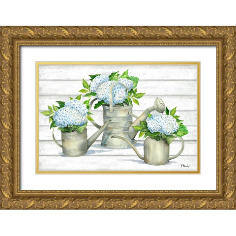 Tin Florals Horizontal Gold Ornate Wood Framed Art Print with Double Matting by Brent, Paul