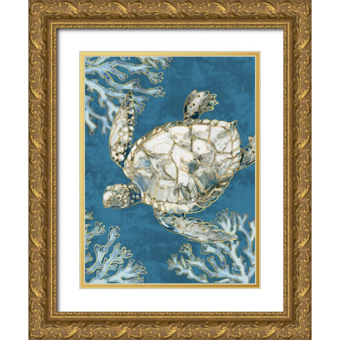 Playa Sealife Vertical I - Indigo Gold Ornate Wood Framed Art Print with Double Matting by Brent, Paul