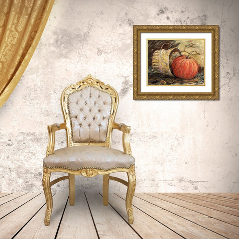 Gleaning Autumn - Pumpkin and Basket Gold Ornate Wood Framed Art Print with Double Matting by Brent, Paul