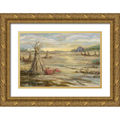 Gleaning Autumn - Morning Landscape Gold Ornate Wood Framed Art Print with Double Matting by Brent, Paul