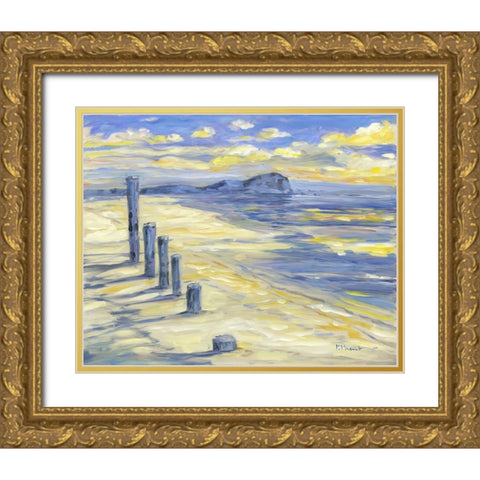 Pilings on the Beach Gold Ornate Wood Framed Art Print with Double Matting by Brent, Paul