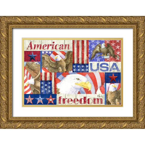 Patriotic Fragments Horizontal Gold Ornate Wood Framed Art Print with Double Matting by Brent, Paul