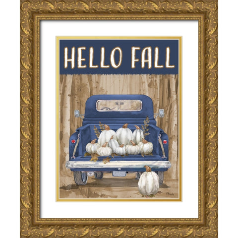 Birch Pumpkin Truck Vertical Gold Ornate Wood Framed Art Print with Double Matting by Brent, Paul