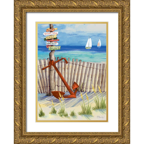 Beach Signs Anchor Vertical Gold Ornate Wood Framed Art Print with Double Matting by Brent, Paul