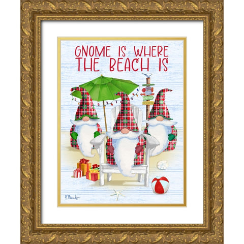 Coastal Gnome Vertical - Holiday Gold Ornate Wood Framed Art Print with Double Matting by Brent, Paul