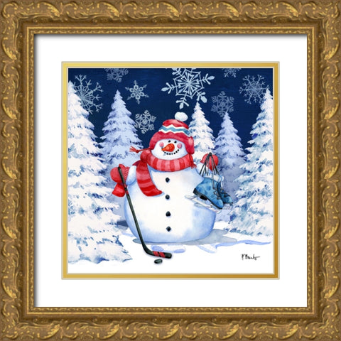 Icy Snowman VIII - Navy Gold Ornate Wood Framed Art Print with Double Matting by Brent, Paul