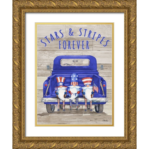 Patriotic Gnomes Truck - Wood Gold Ornate Wood Framed Art Print with Double Matting by Brent, Paul