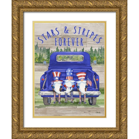 Patriotic Gnomes Truck - Blend Gold Ornate Wood Framed Art Print with Double Matting by Brent, Paul