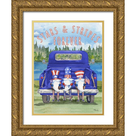 Patriotic Gnomes Truck Gold Ornate Wood Framed Art Print with Double Matting by Brent, Paul