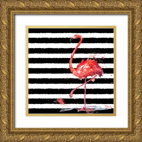 Flamingo Splash II Gold Ornate Wood Framed Art Print with Double Matting by Brent, Paul