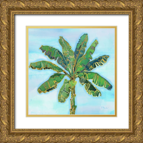 Hana Palm II - Blue Gold Ornate Wood Framed Art Print with Double Matting by Brent, Paul