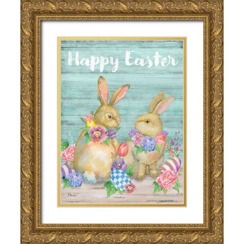 Easter Egg Bunnies Vertical Gold Ornate Wood Framed Art Print with Double Matting by Brent, Paul