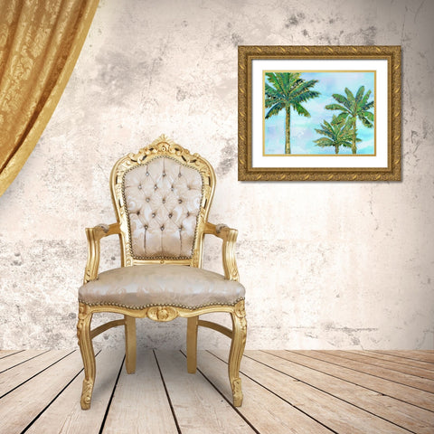 Hana Palm Horizontal - Blue Gold Ornate Wood Framed Art Print with Double Matting by Brent, Paul
