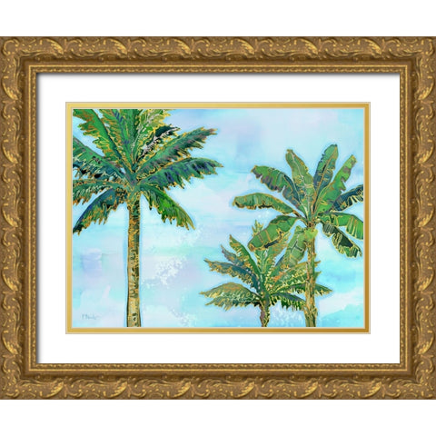 Hana Palm Horizontal - Blue Gold Ornate Wood Framed Art Print with Double Matting by Brent, Paul