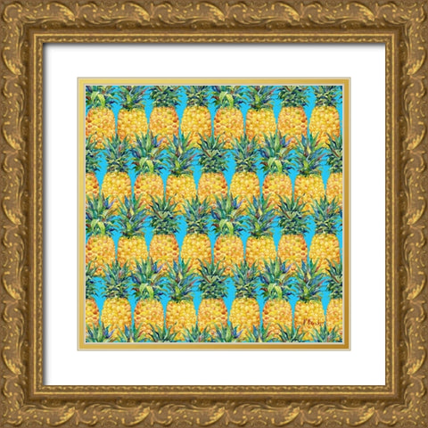 Kona Pineapple Repeat III - Azul Gold Ornate Wood Framed Art Print with Double Matting by Brent, Paul