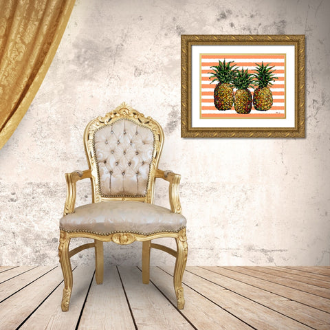 Valera Pineapples Horizontal - Coral Stripe Gold Ornate Wood Framed Art Print with Double Matting by Brent, Paul