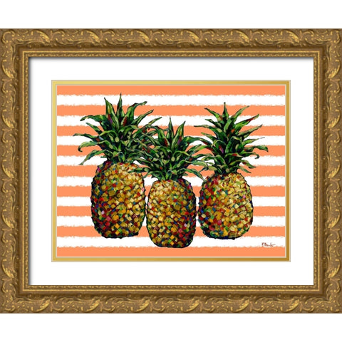 Valera Pineapples Horizontal - Coral Stripe Gold Ornate Wood Framed Art Print with Double Matting by Brent, Paul