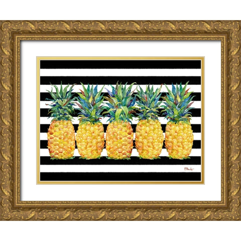 Kona Pineapple Horizontal - Black Stripe Gold Ornate Wood Framed Art Print with Double Matting by Brent, Paul
