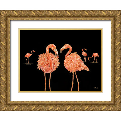 Martinique Flamingo Horizontal - Black Gold Ornate Wood Framed Art Print with Double Matting by Brent, Paul