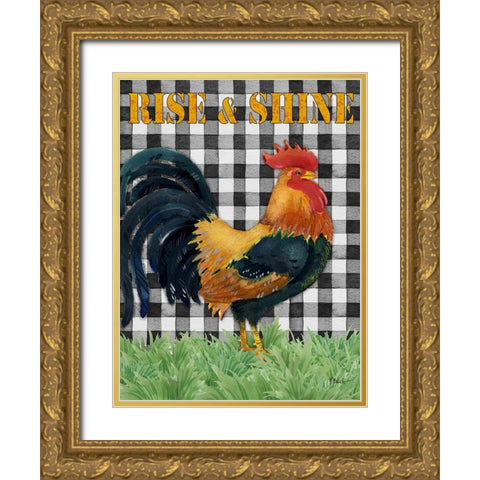 Rising Rooster Vertical Gold Ornate Wood Framed Art Print with Double Matting by Brent, Paul
