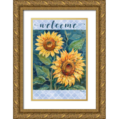 Impressions of Sunflowers Vertical Gold Ornate Wood Framed Art Print with Double Matting by Brent, Paul