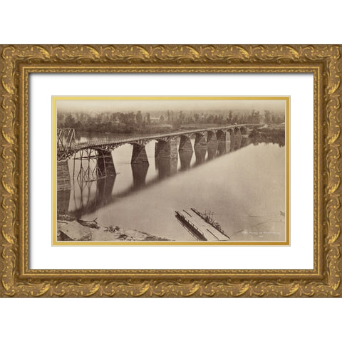 Army Bridge Chattanooga 1861 Gold Ornate Wood Framed Art Print with Double Matting by Lee, Rachel