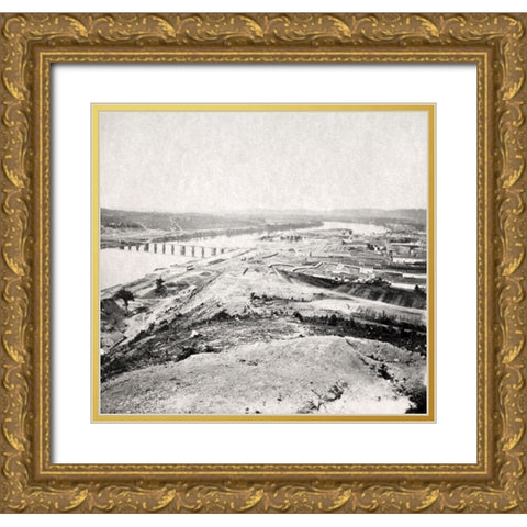 Army Bridge Chattanooga 1864 Gold Ornate Wood Framed Art Print with Double Matting by Lee, Rachel
