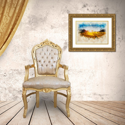 Barn 5 Watercolor Gold Ornate Wood Framed Art Print with Double Matting by Lee, Rachel