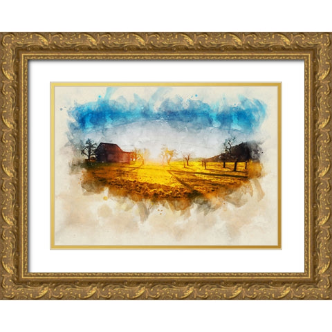 Barn 5 Watercolor Gold Ornate Wood Framed Art Print with Double Matting by Lee, Rachel