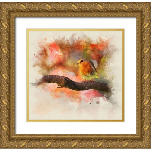 Bird 18 Watercolor Gold Ornate Wood Framed Art Print with Double Matting by Lee, Rachel