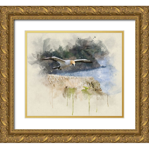 Bird 19 Watercolor Gold Ornate Wood Framed Art Print with Double Matting by Lee, Rachel
