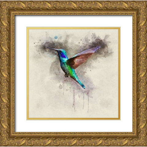 Bird 48 Watercolor Gold Ornate Wood Framed Art Print with Double Matting by Lee, Rachel