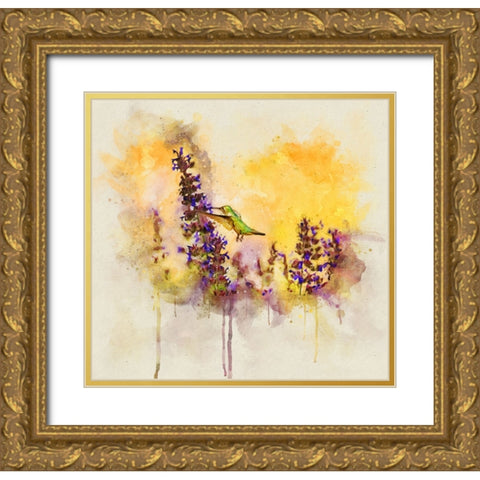 Bird 50 Watercolor Gold Ornate Wood Framed Art Print with Double Matting by Lee, Rachel