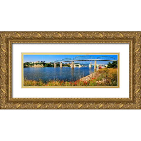 Bridge Poppies Color Gold Ornate Wood Framed Art Print with Double Matting by Lee, Rachel
