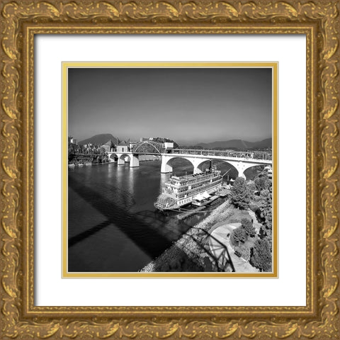 Bridge To Lookout BW Gold Ornate Wood Framed Art Print with Double Matting by Lee, Rachel
