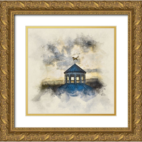 Carousel Last Light Watercolor Gold Ornate Wood Framed Art Print with Double Matting by Lee, Rachel