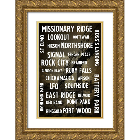 Chatt Areas Typed On Black Bridge Overlay Gold Ornate Wood Framed Art Print with Double Matting by Lee, Rachel