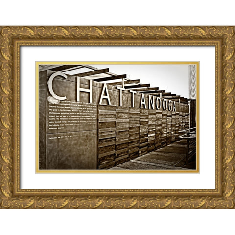 Chatt Pier Sign Sepia Gold Ornate Wood Framed Art Print with Double Matting by Lee, Rachel