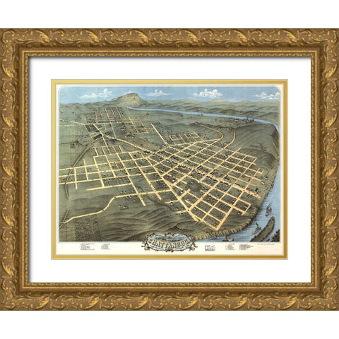 Chattanooga Map 1871 Gold Ornate Wood Framed Art Print with Double Matting by Lee, Rachel