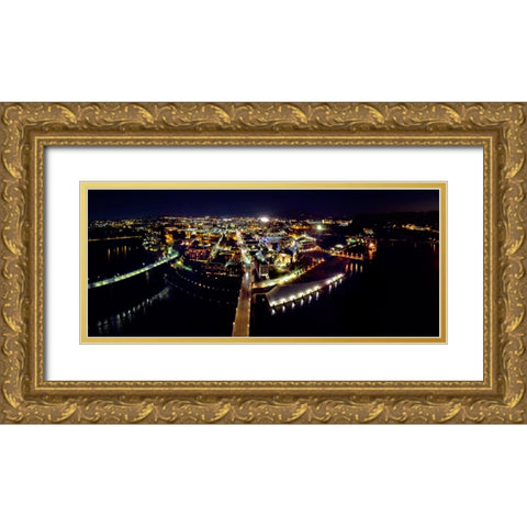 Chattanooga Night Aerial Gold Ornate Wood Framed Art Print with Double Matting by Lee, Rachel
