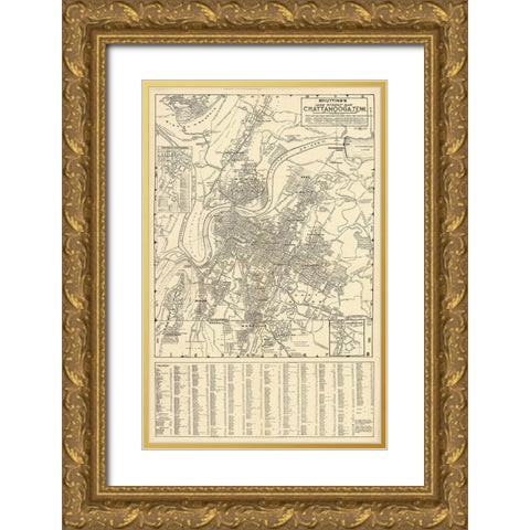 Chattanooga Street Map 1938 Gold Ornate Wood Framed Art Print with Double Matting by Lee, Rachel
