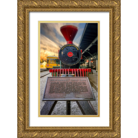 Choo Choo And Plaque Gold Ornate Wood Framed Art Print with Double Matting by Lee, Rachel