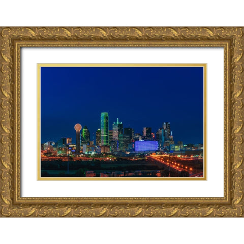Cityscape Dallas Gold Ornate Wood Framed Art Print with Double Matting by Lee, Rachel