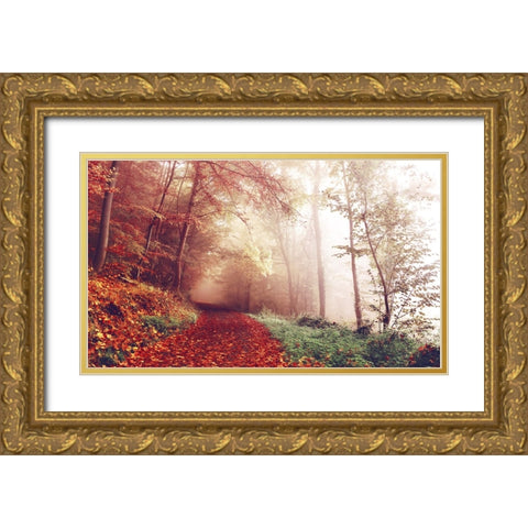 Fall Road Gold Ornate Wood Framed Art Print with Double Matting by Lee, Rachel