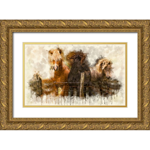 Horse 2 Watercolor Gold Ornate Wood Framed Art Print with Double Matting by Lee, Rachel