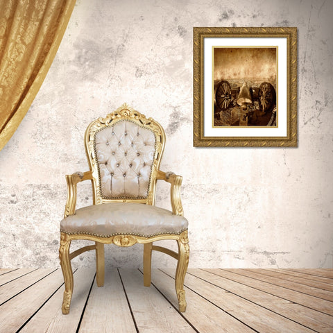 Lookout Cannon 2 Textured Gold Ornate Wood Framed Art Print with Double Matting by Lee, Rachel