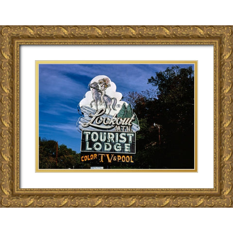 Lookout Mountain Tourist Lodge Sign 1980 Horizontal Gold Ornate Wood Framed Art Print with Double Matting by Lee, Rachel